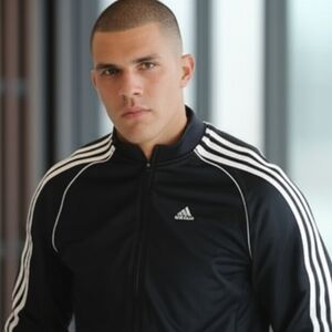 Adidas Men's Black Windbreaker with White Stripes